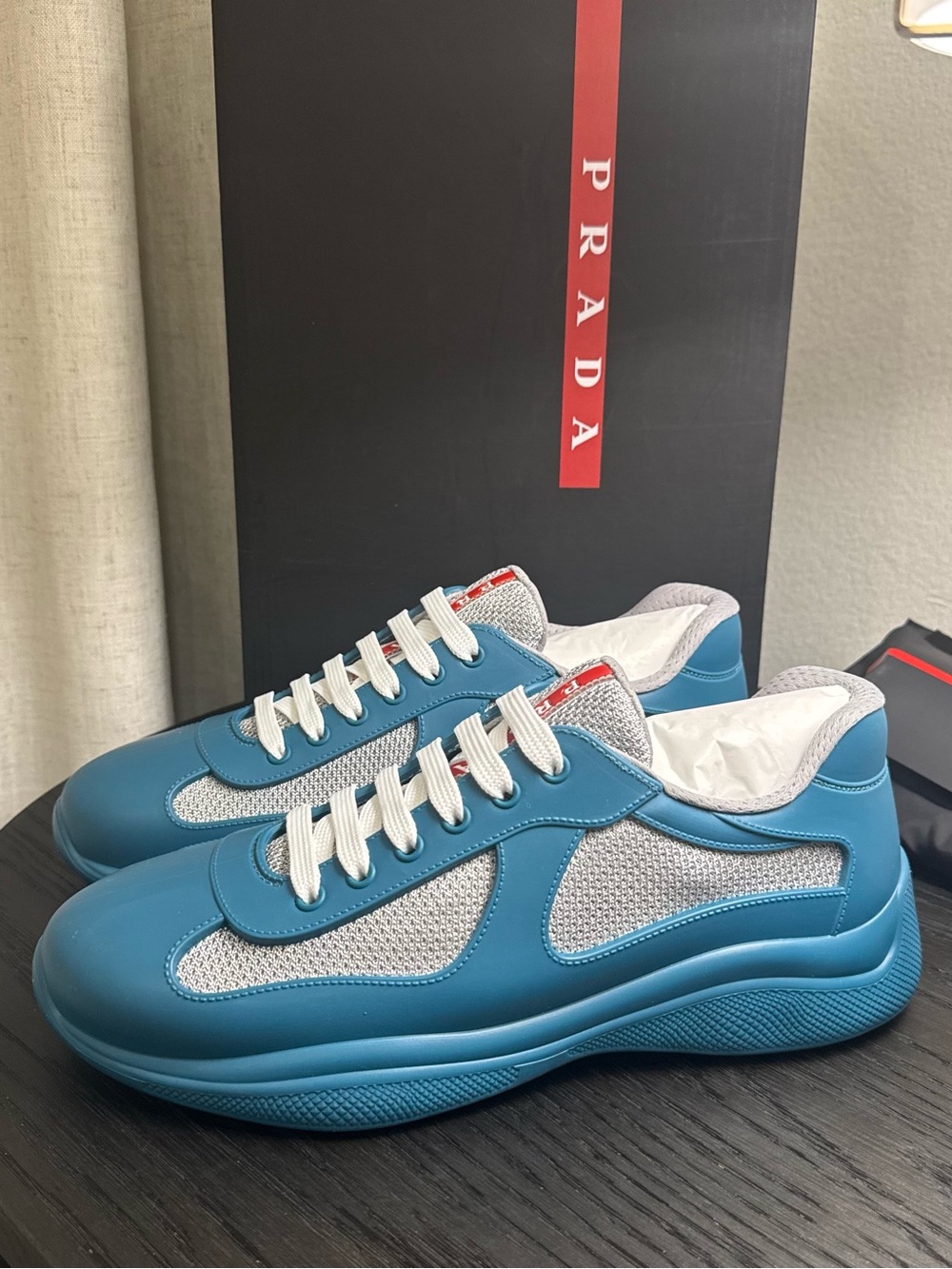 Prada America's Cup Soft Rubber & Fabric Sneakers Laguna Blue